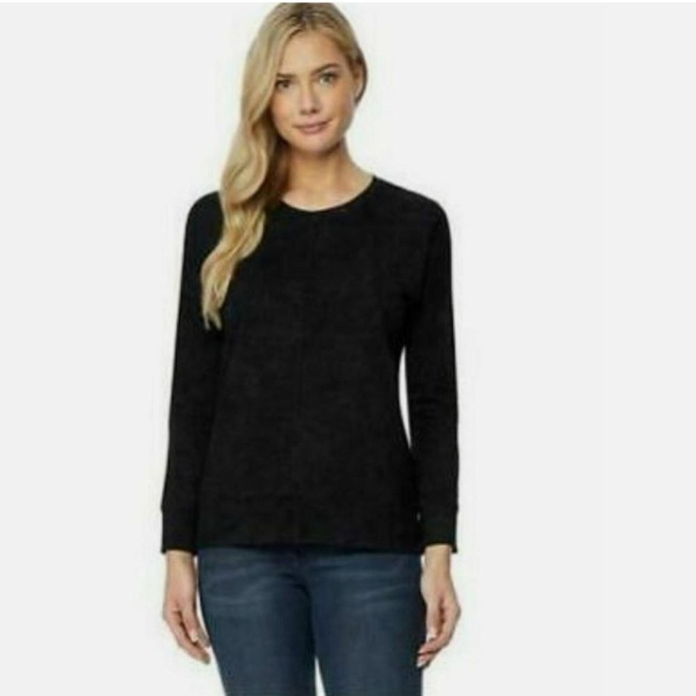 32 DEGREES Ladies' Crew Neck Lightweight Warmth Fleece Pullover, BLACK, L
